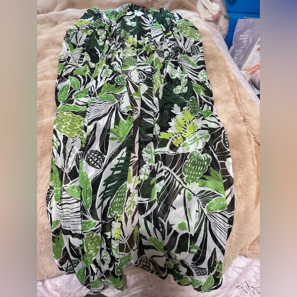 Free Press Green and Black Patterned Sheer Kimono One Size